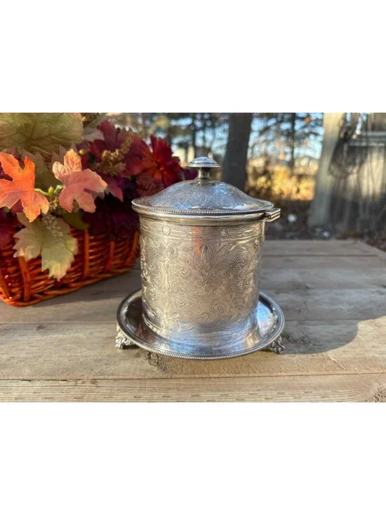 Antique English Silver Plate Biscuit Barrel by Birks Rideau Plate Footed, C.1900 - Picture 3 of 14